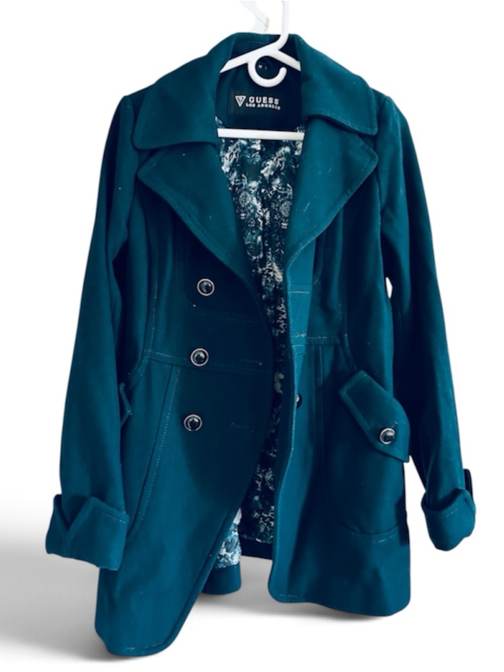 Guess Teal Double-Breasted Peacoat